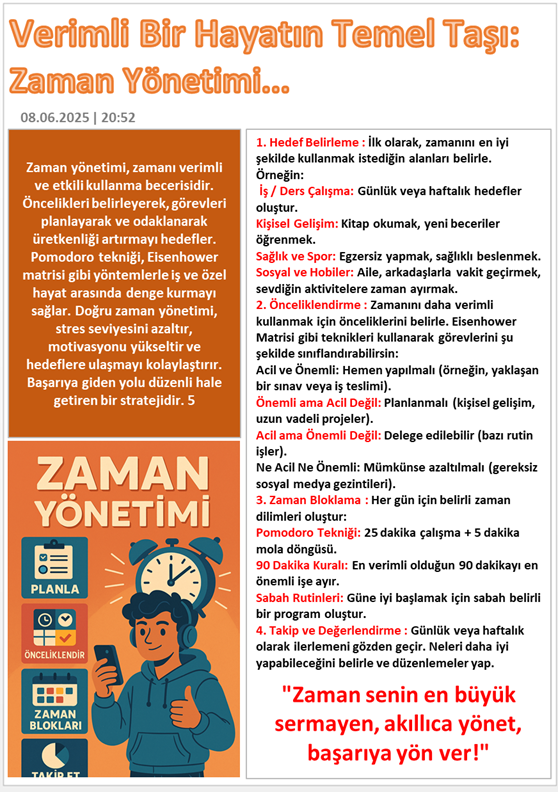 verimli bir hayatın temel taşı zaman yönetimi